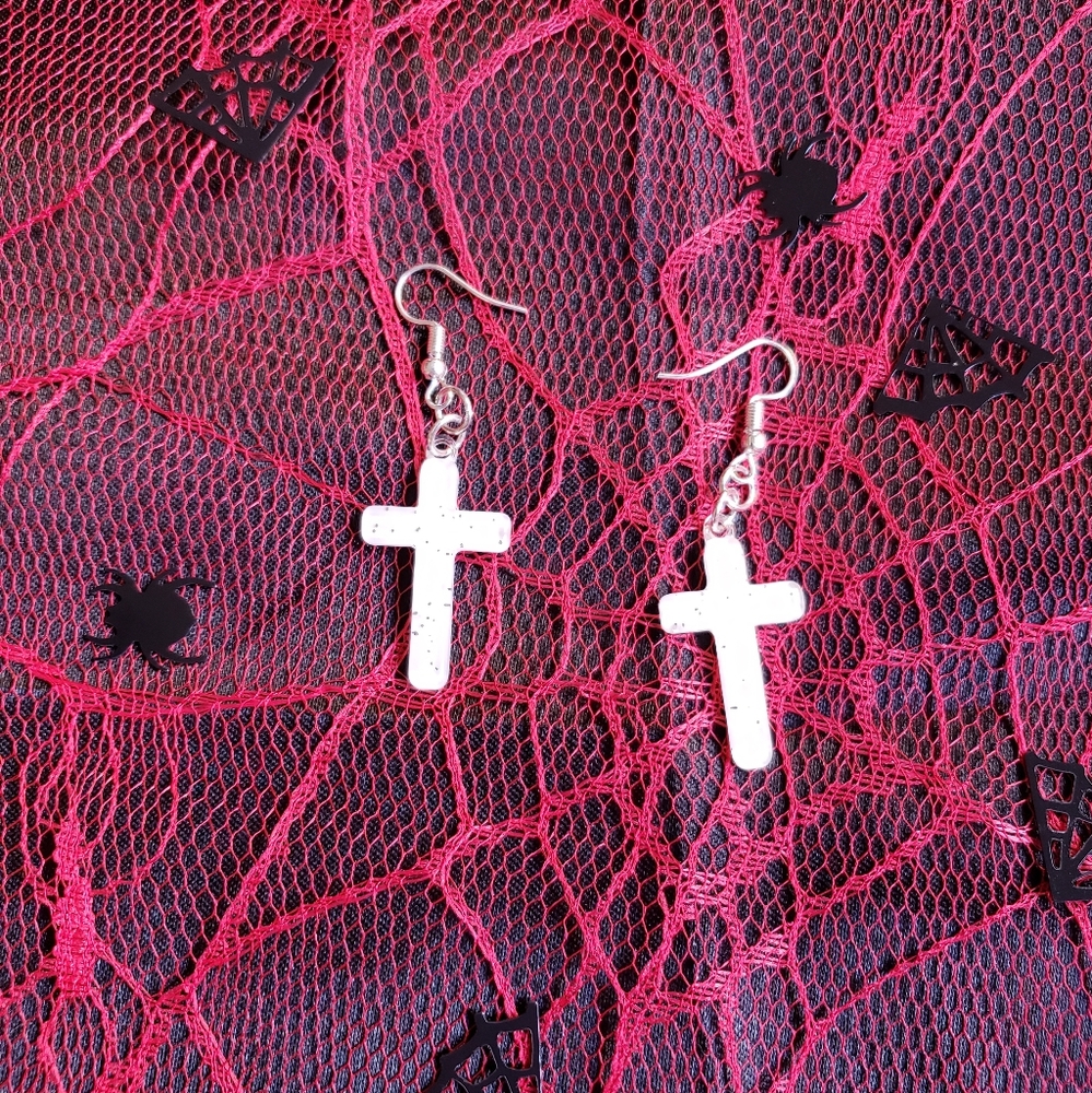 White Cross Earrings